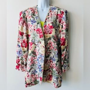 Beautiful Floral Print Jacquard Blazer By Leslie Faye Dresses Size 16